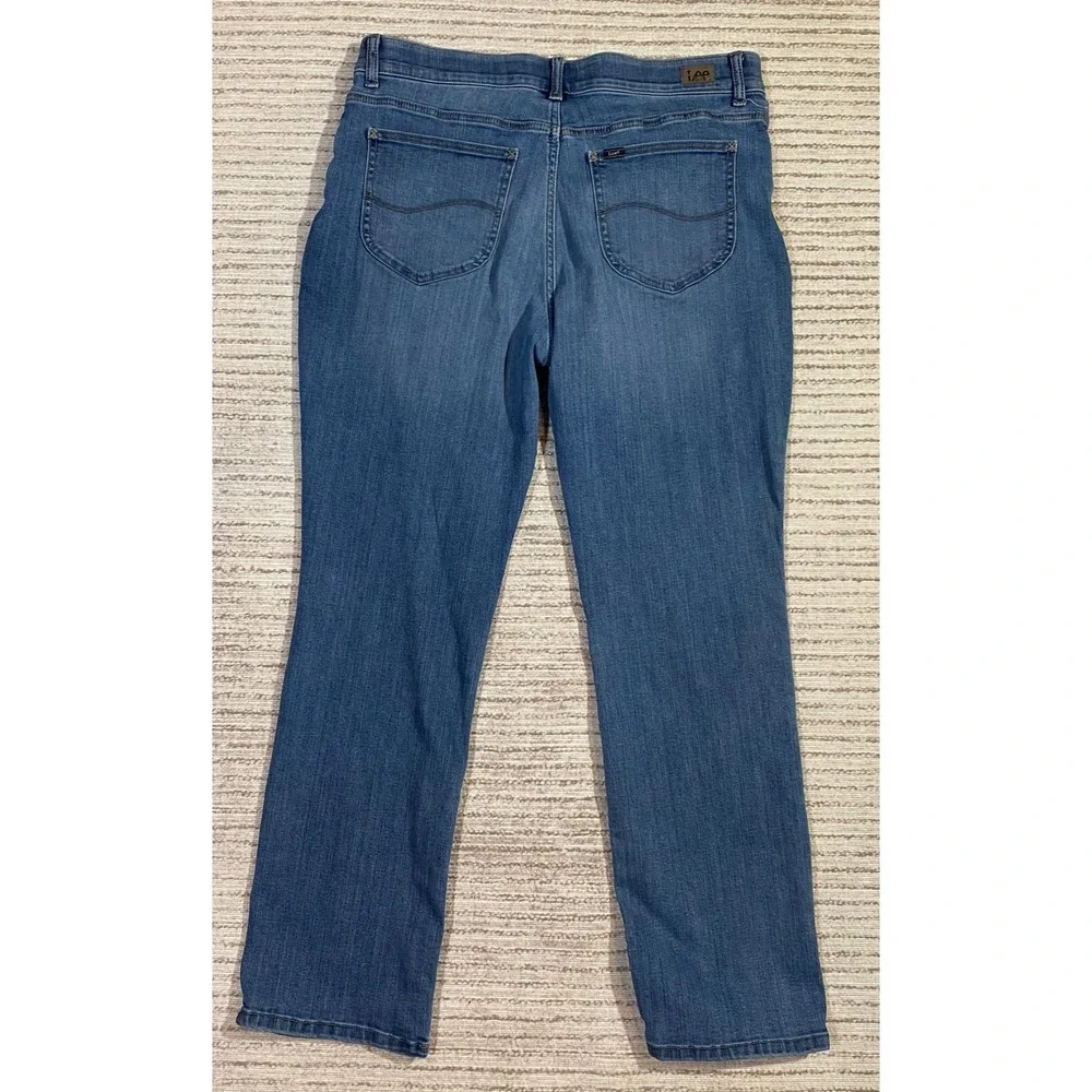 Lee Womens Flex Motion Regular‎ Fit Straight Leg Mid Rise Jeans Medium Wash 16M